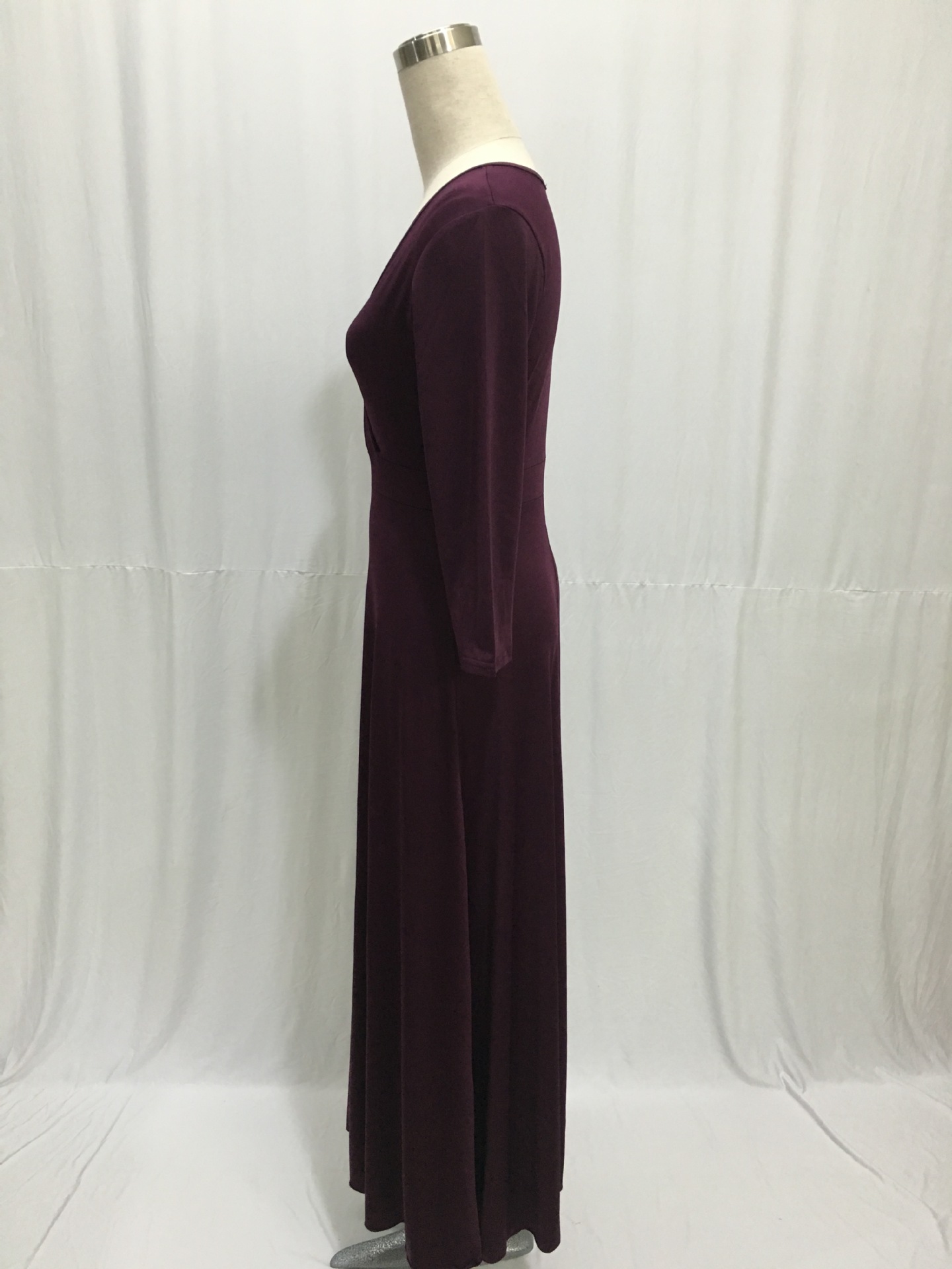 SZ60044-2 Women Long Knitwear V Neck Plus Size Bridesmaid Dress with Long Sleeve